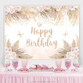 Boho Thema Rosa Blumen Schmetterling Geburtstag Hintergrund